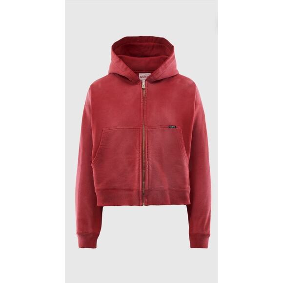 Retail Price $514.80 NEW Woman's KAMIYA KMY-ROSE DISTRESSED ZIP HOODIE XL Red - Picture 1 of 3